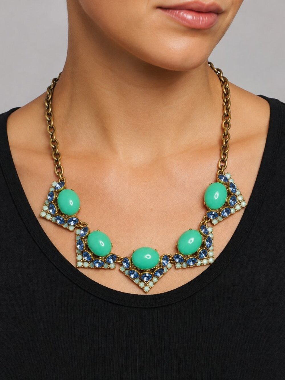 Stella & Dot Serenity Mixed Metal Green Blue Statement Necklace